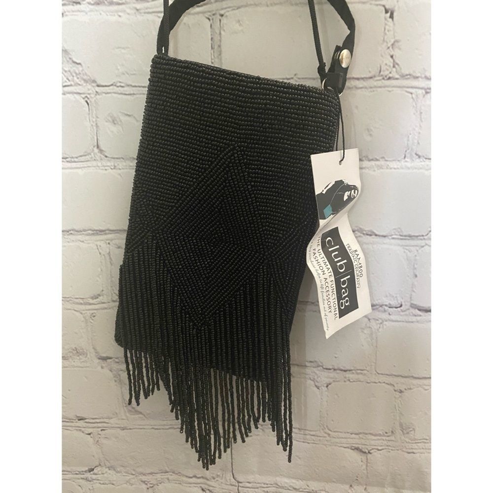 Bamboo Trading Company - Black beaded boho festival bag with fringe